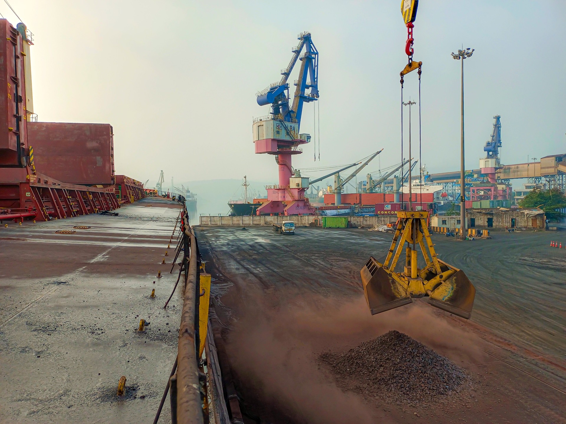 View of the cargo port where the ships are moored.